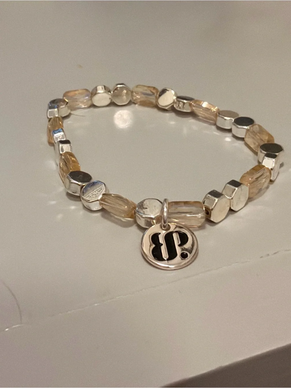 Beige Leather Bracelet with Iridescent Bead Stack - BP NWOT!